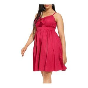 New Torrid Mini Poplin Tie-Front Skater Dress Cherries Jubilee Pink 4 4X